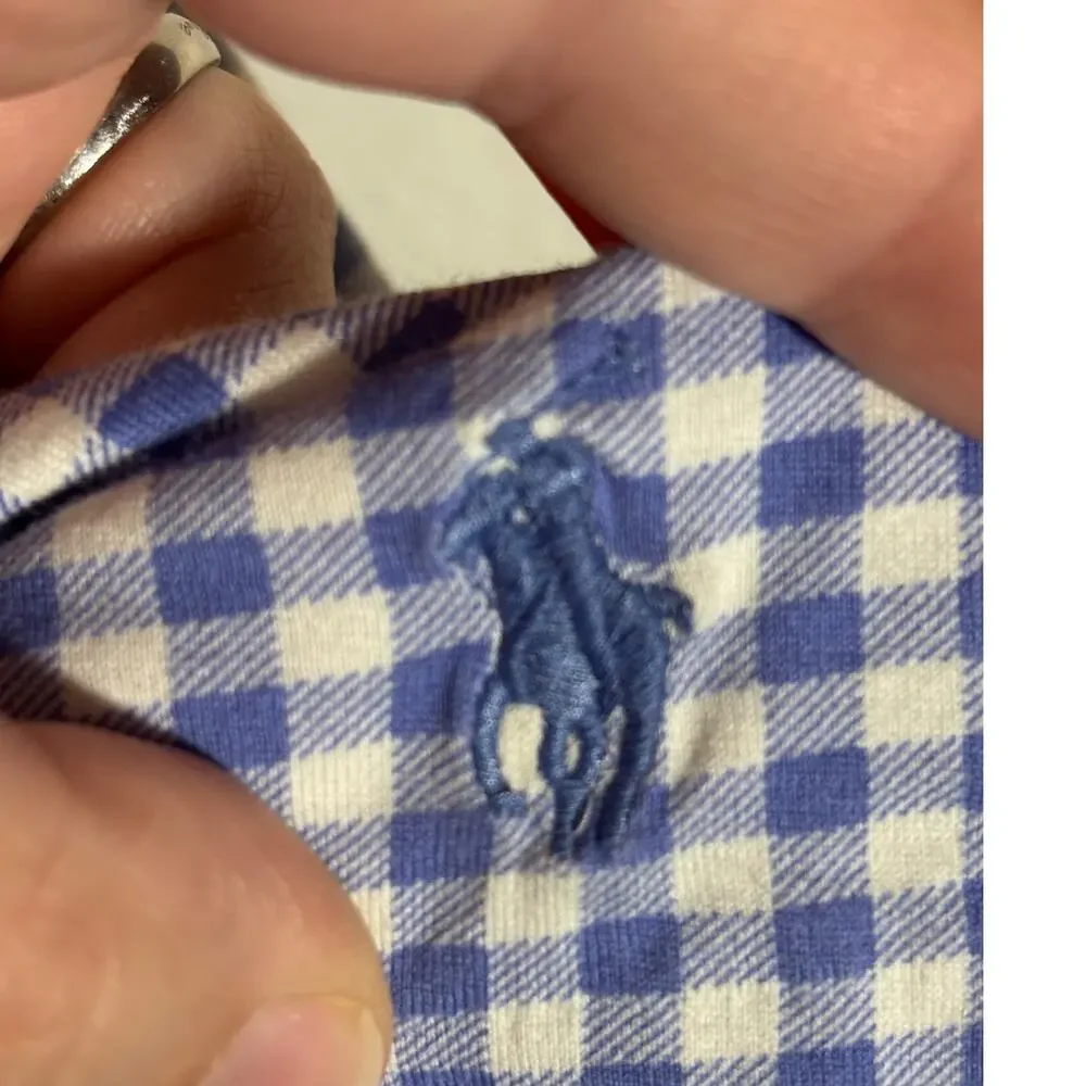 Ralph Lauren Polo Golf Vintage Men's Size M Blue White Gingham Shirt Pima Cotton